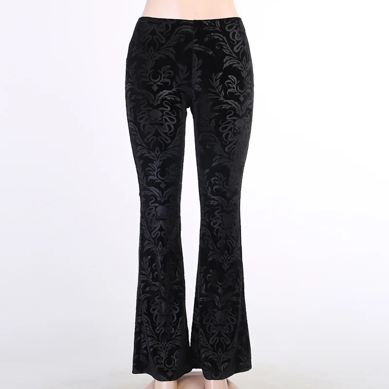 Solid Black Soft Women Wide Leg Pants 2021 Autumn Lady Goth Floral Velvet Elastic High Waist Hipster Trouser Ankle Length Pant Solid Black Soft Women Wide Leg Pants 2021 Autumn Lady Goth Floral Velvet Elastic High Waist Hipster Trouser Ankle Length Pant