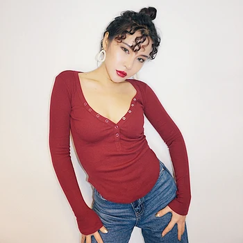 Casual Deep V Neck Solid Sweatshirt Shirts Ladies Pullover Tops Long Sleeve T-shirt Slim Sexy Streetwear Tops Tees Shirt 2019 
Casual Deep V Neck Solid Sweatshirt Shirts Ladies Pullover Tops Long Sleeve T-shirt Slim Sexy Streetwear Tops Tees Shirt 2019