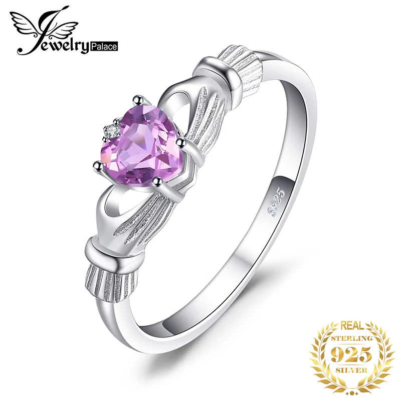 JewelryPalace натуральный аметист ирландский Claddagh кольцо Твердые 925 пробы серебро