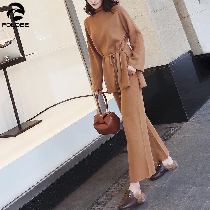 FOLOBE Knitting Female Sweater Pantsuit For Women Two Piece Set Knitted Pullover Long Sleeve Bandage Top Wide Leg Pants Suit
FOLOBE Knitting Female Sweater Pantsuit For Women Two Piece Set Knitted Pullover Long Sleeve Bandage Top Wide Leg Pants Suit