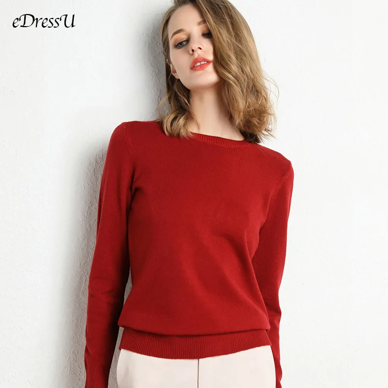 

16 Colors Women Sweater High Quality Soft Pullover Burgundy Black Elegant Basic O-Neck Office Lady Jumper Solid Knitwear HW-1