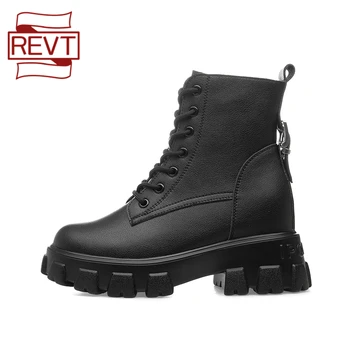 

REVT Hot Sal Autumn winter new Martin boots women's inner height increase women's shoes retro British style Real leather Quality