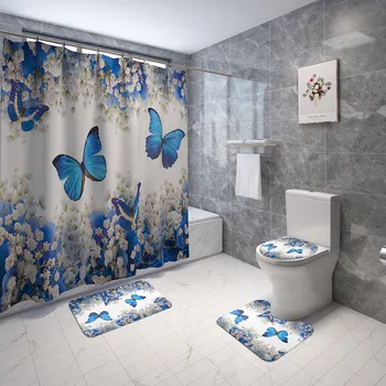 New 4pcs/set Flower Butterfly Print Shower Curtain Carpet Cover Toilet Cover Bath Mat Pad Set Bathroom Curtain Home Decor
New 4pcs/set Flower Butterfly Print Shower Curtain Carpet Cover Toilet Cover Bath Mat Pad Set Bathroom Curtain Home Decor
