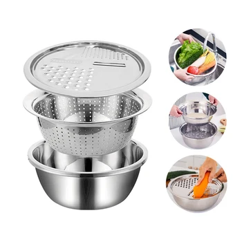 3Pcs Multifunction Stainless Steel Shredder Strainer Sieve Basin Washing Bowl Set Vegetable Cutter Home Kitchen Dining Utensil 
3Pcs Multifunction Stainless Steel Shredder Strainer Sieve Basin Washing Bowl Set Vegetable Cutter Home Kitchen Dining Utensil