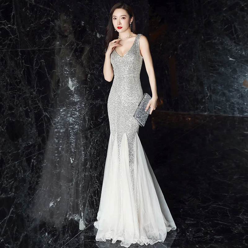 AE478 Robe De Soiree Sexy V-Neck Long Evening Dresses Elegant Mermaid Squined Sleeveless Party Gowns Vintage
AE478 Robe De Soiree Sexy V-Neck Long Evening Dresses Elegant Mermaid Squined Sleeveless Party Gowns Vintage