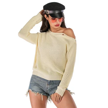 Chic Sweater Women Long Sleeve One Shoulder Button Apricot Knitted Sweater Women Jumper 2019 Autumn Winter Sexy Ladies Tops
Chic Sweater Women Long Sleeve One Shoulder Button Apricot Knitted Sweater Women Jumper 2019 Autumn Winter Sexy Ladies Tops