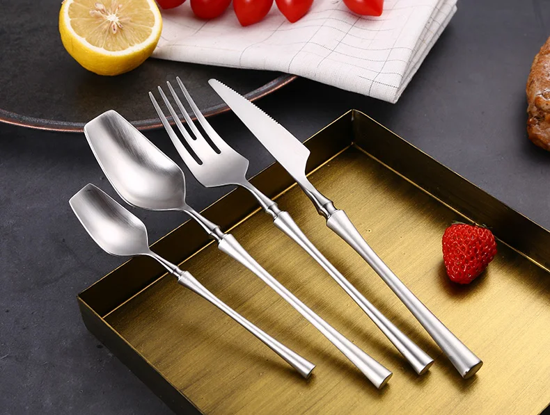 Juego de cubiertos de acero inoxidable, vajilla dorada, vajilla