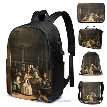 

Funny Graphic print Diego Velazquezs Las Meninas USB Charge Backpack men School bags Women bag Travel laptop bag