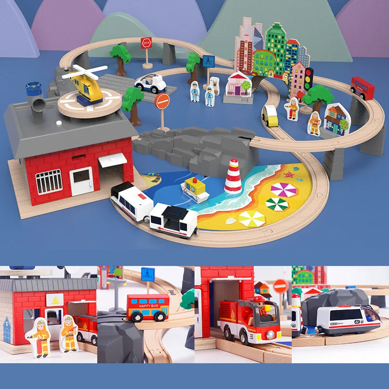 Wooden Train Track Set Magnetic Car Model Puzzles with All Brands Train Toys Wooden Railway Early Educational Toys For Children
