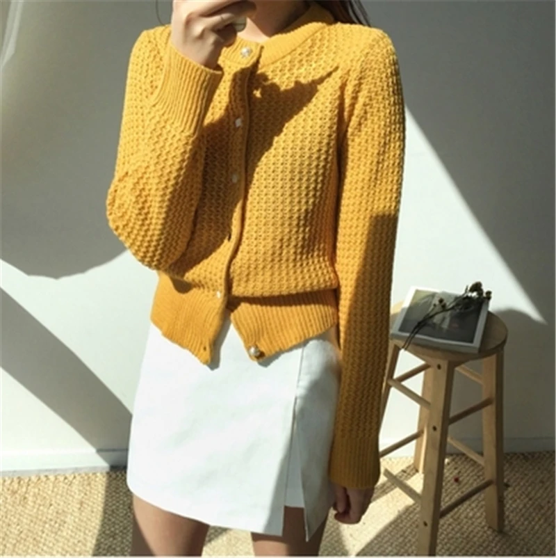 New Women's Knit Sweaters Jackets Fall WinterSweet Simple O-neck Exquisite Buttons Yellow Cardigans Femme Winter Warm Clothes 
New Women's Knit Sweaters Jackets Fall WinterSweet Simple O-neck Exquisite Buttons Yellow Cardigans Femme Winter Warm Clothes