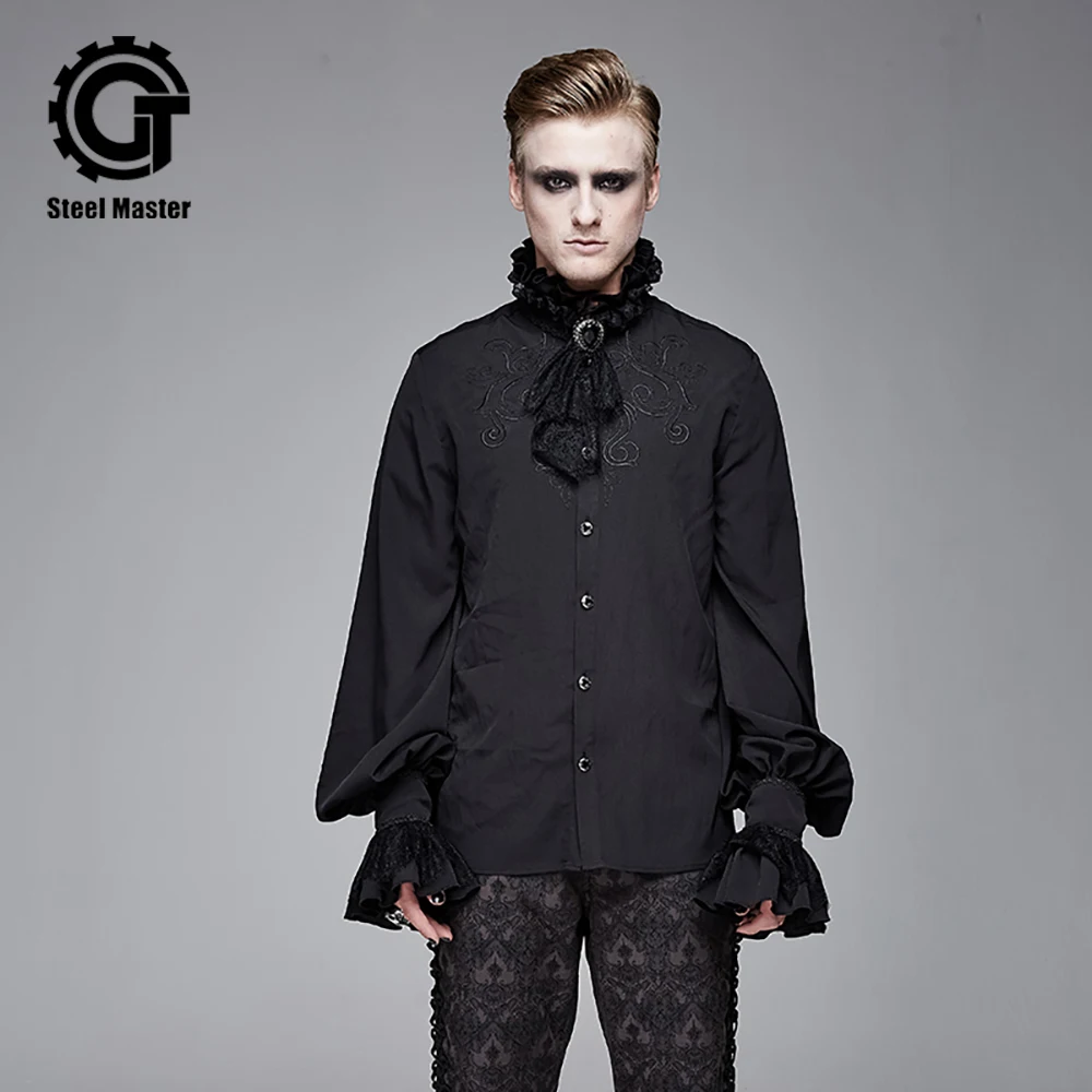 

2020 Devil Fashion Men's Gothic Party Court Shirt Turtleneck Loose Long Sleeve Top