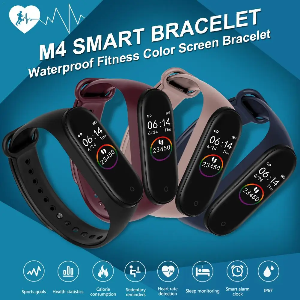 M4 Smart Bracelet Waterproof Fitness Color Screen Bracelet Heart Rate Blood Pressure Monitoring Diverse Colors Fast Delivery
M4 Smart Bracelet Waterproof Fitness Color Screen Bracelet Heart Rate Blood Pressure Monitoring Diverse Colors Fast Delivery