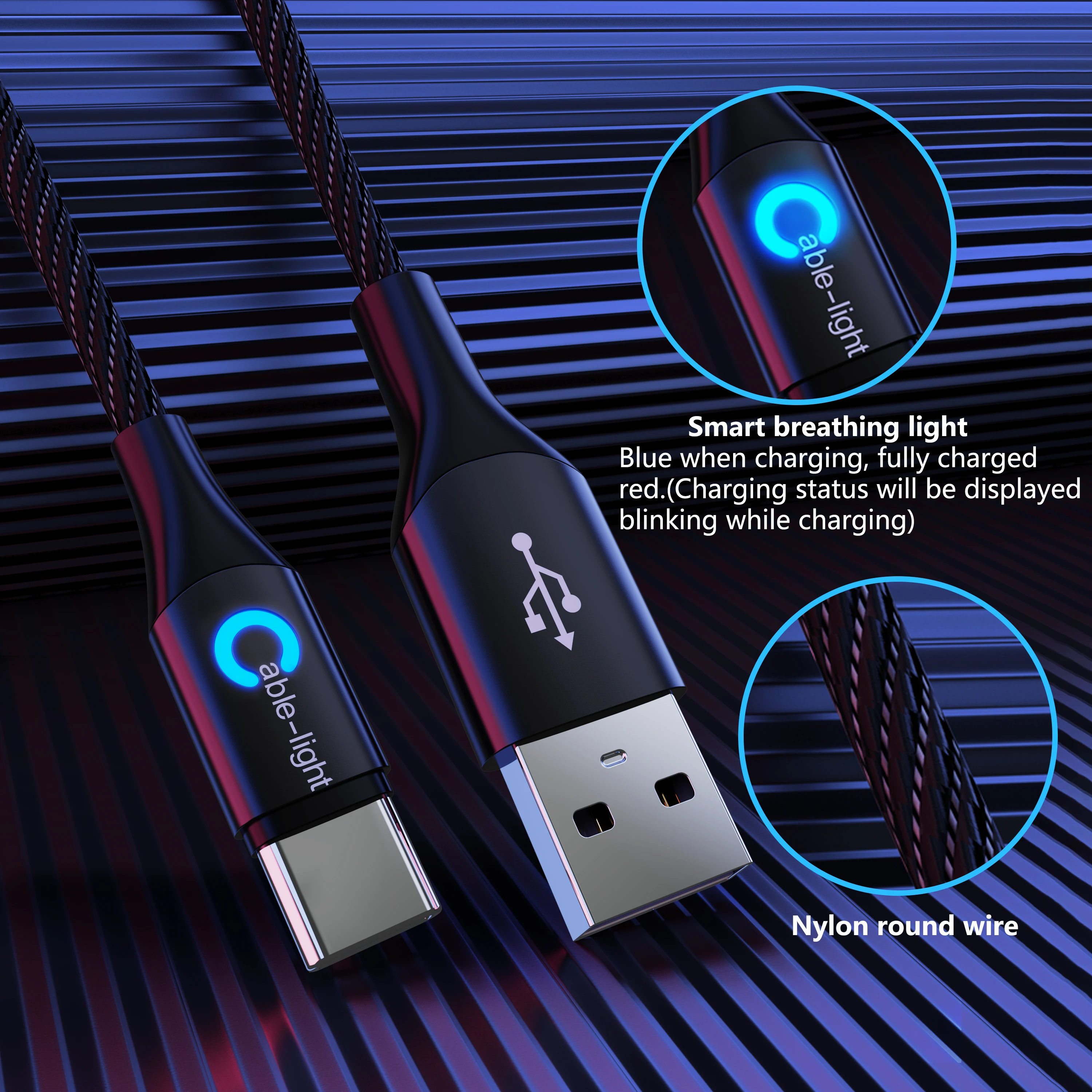 Nylon Round Cable USB 2.0 To Type-C Interface With Smart Breathing Light Mobile Phone Tablet Data Cable Charging Cable 2.4A 1m
Nylon Round Cable USB 2.0 To Type-C Interface With Smart Breathing Light Mobile Phone Tablet Data Cable Charging Cable 2.4A 1m