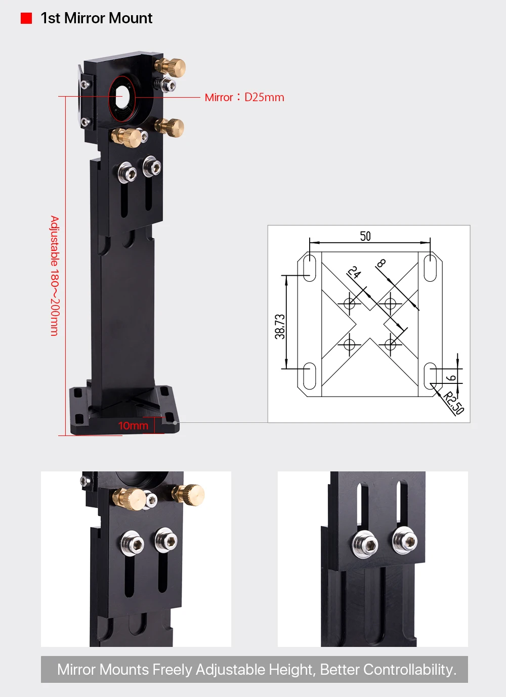 Cloudray New CO2 E Series Laser Head Set with Lens D20mm FL50.8 & 63.5 & 101.6 Mirror 25mm for Laser Engraving Cutting Machine