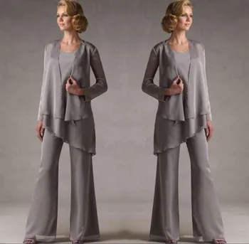 Mother Of The bride dresses Grey Chiffon Bridal Mother Bride Pant Suits Jacket elegant Women Evening Pant Suits Robe De Mariee
Mother Of The bride dresses Grey Chiffon Bridal Mother Bride Pant Suits Jacket elegant Women Evening Pant Suits Robe De Mariee
