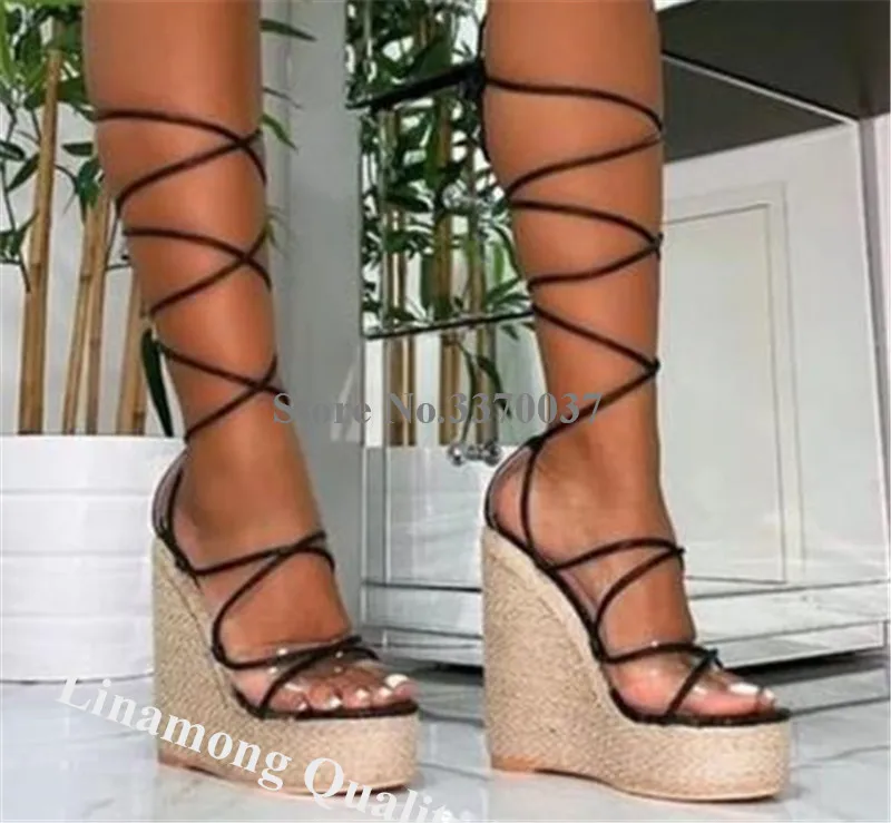 Linamong Charming Women Summer High Platform Wedge Gladiator Sandals Straps Cross-up PVC Patchwork Wedges Big Size Sandals
Linamong Charming Women Summer High Platform Wedge Gladiator Sandals Straps Cross-up PVC Patchwork Wedges Big Size Sandals