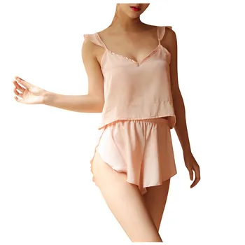 pijamas feminino Women Satin Sleepwear Sleeveless Nightwear Tracksuit Frill Hem Satin Cami Top Pajama Sets pigiama sexy donna
pijamas feminino Women Satin Sleepwear Sleeveless Nightwear Tracksuit Frill Hem Satin Cami Top Pajama Sets pigiama sexy donna
