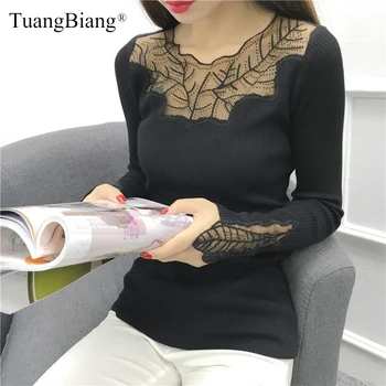 Sexy Black Lace O-Neck 2020 Spring pullovers Hollow out fashion sweaters Ladies elegant elasticity Rhinestone Long Sleeve Jumper
Sexy Black Lace O-Neck 2020 Spring pullovers Hollow out fashion sweaters Ladies elegant elasticity Rhinestone Long Sleeve Jumper