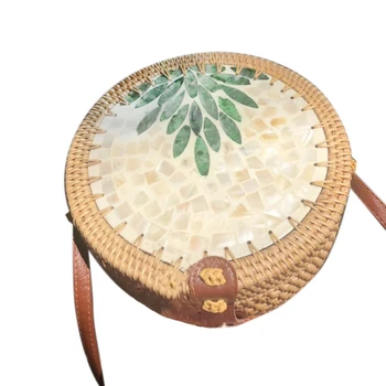 Women's Woven Round Bag, Vintage Handwoven Round Rattan Bag Grass Natural Chic Handbag Shoulder Bag 
Women's Woven Round Bag, Vintage Handwoven Round Rattan Bag Grass Natural Chic Handbag Shoulder Bag
