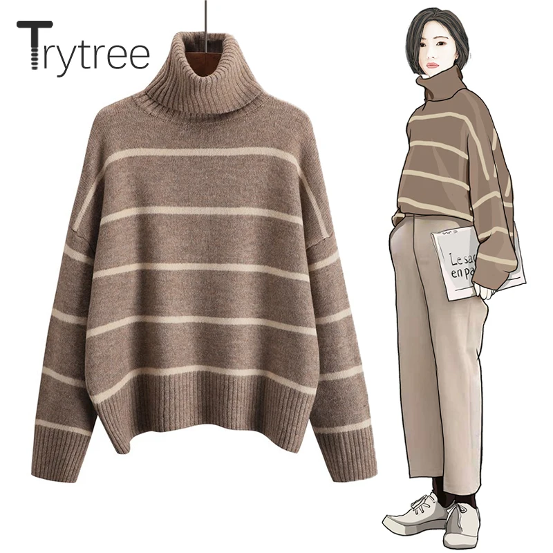 Осенне-зимний женский Повседневный свитер Trytree 3 цвета водолазка компьютерные