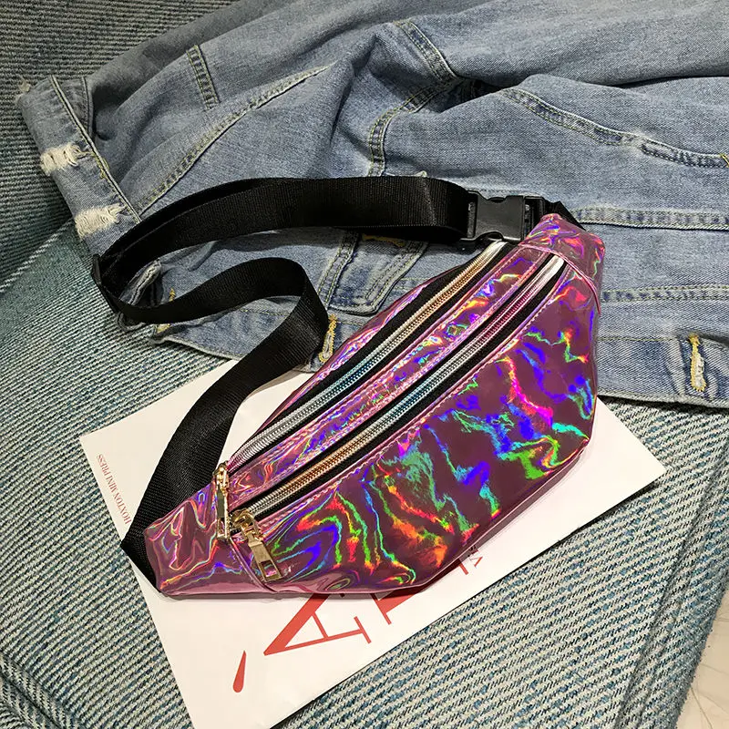 

Fashion Laser Sequins Fanny Pack Women's Waist Bag Holographic Chest Bag Rainbow Waist Pack Phone Banana Bag Leisure Pouch 2020