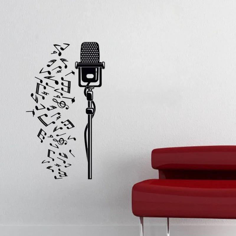 Фото Creative Musical Notes Microphone Wall Stickers Home Decor Art Vinyl Removable DIY Room Decoration Murals Poster | Дом и сад