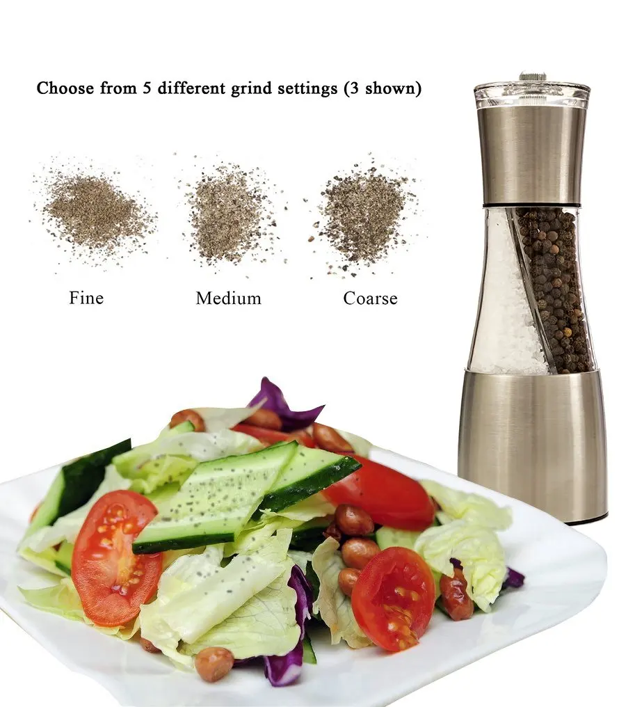 2 in 1 Salt Pepper Mill Spices Peppercorn Grinder Steel Portable Kitchen Manual Salt Pepper Mill Muller Tool
2 in 1 Salt Pepper Mill Spices Peppercorn Grinder Steel Portable Kitchen Manual Salt Pepper Mill Muller Tool