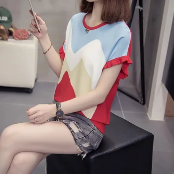 2020 NEW T Shirt Women plus size thin Knitted Short Sleeve Patchwork sweater female T-shirts Women 2020 Summer
2020 NEW T Shirt Women plus size thin Knitted Short Sleeve Patchwork sweater female T-shirts Women 2020 Summer