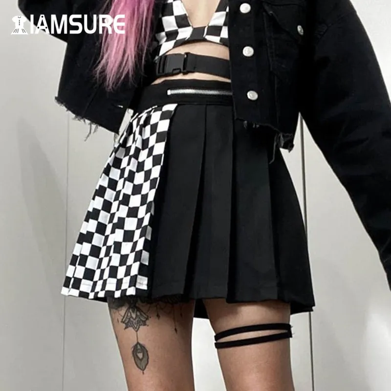 IAMSURE Streetwear Checkerboard Patchwork Pleated Skirts For Women Gothic Punk Style High Waist Female Mini Skirts 2020 Summer
IAMSURE Streetwear Checkerboard Patchwork Pleated Skirts For Women Gothic Punk Style High Waist Female Mini Skirts 2020 Summer