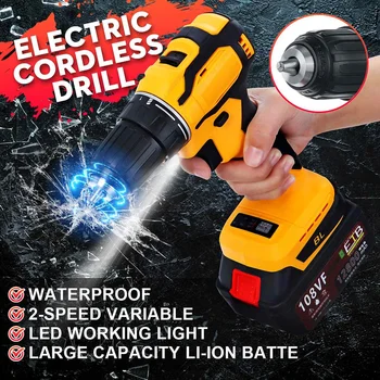 108VF 12800mAh Battery Cordless Electric Drill Double speed Adjustment LED Lighting 28Nm Torque 100-240V powerful Drill
108VF 12800mAh Battery Cordless Electric Drill Double speed Adjustment LED Lighting 28Nm Torque 100-240V powerful Drill