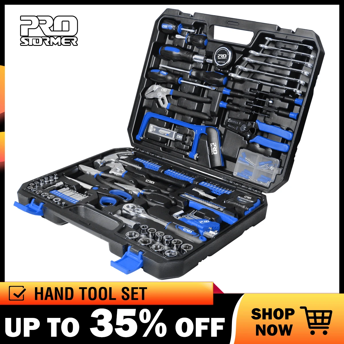 PROSTORMER 198 Pieces Hand Tool Set Repair tool Ratchet Spanner Wrench Socket Household tool Professional maintenance Toolbox
PROSTORMER 198 Pieces Hand Tool Set Repair tool Ratchet Spanner Wrench Socket Household tool Professional maintenance Toolbox