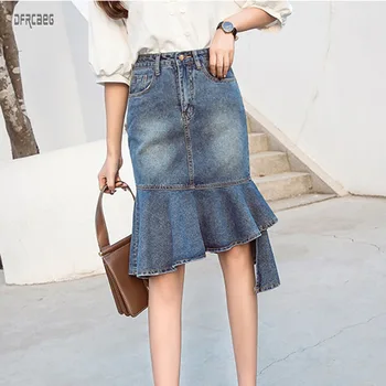 New Arrivals Summer Women Clothes Mermaid Denim Skirt Patchwork Asymmetrical Mid Jeans Skirt Office Lady Elegant Hip Skirt Femme 
New Arrivals Summer Women Clothes Mermaid Denim Skirt Patchwork Asymmetrical Mid Jeans Skirt Office Lady Elegant Hip Skirt Femme