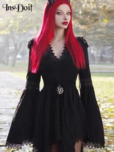 InsDoit Gothic Lace Patchwork Flare Sleeve Dress Women Vintage V-neck Pendant Pentagram Black A-LINE Dress Elegant Party Dresses
InsDoit Gothic Lace Patchwork Flare Sleeve Dress Women Vintage V-neck Pendant Pentagram Black A-LINE Dress Elegant Party Dresses