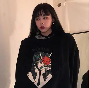 Autumn and winter letters printed Harajuku style loose o-neck pullover long sleeve sweatshirt women 
Autumn and winter letters printed Harajuku style loose o-neck pullover long sleeve sweatshirt women