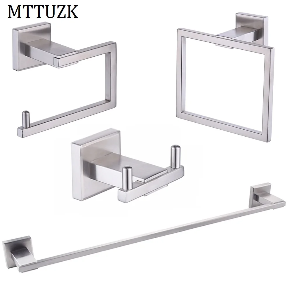 MTTUZK Матовый никель 304 нержавеющая сталь Аппаратный набор, крючок для халата, держатель для бумаги полотенце кольцо полотенце бар аксессуары для ванной комнаты
MTTUZK Матовый никель 304 нержавеющая сталь Аппаратный набор, крючок для халата, держатель для бумаги полотенце кольцо полотенце бар аксессуары для ванной комнаты