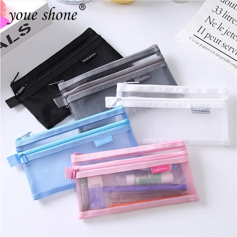 1PCS Simple Transparent Mesh Pencil Case stationery Double-layer mesh Large capacity Student Pencil Cases Office school supplies
1PCS Simple Transparent Mesh Pencil Case stationery Double-layer mesh Large capacity Student Pencil Cases Office school supplies