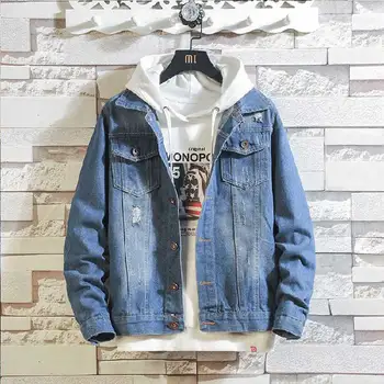 Autumn new men's slim jacket youth casual Korea solid color large size worn denim jacket street fashion street denim jacket 2019
Autumn new men's slim jacket youth casual Korea solid color large size worn denim jacket street fashion street denim jacket 2019