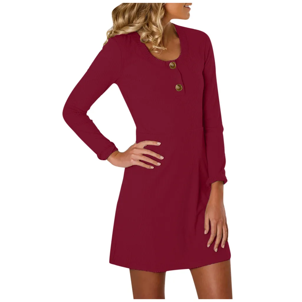 Sleeper #W401 2019 NEW FASHION Women's Winter Thread Solid Color Round Neck Button Dress платье vestidos платье vestidos daily
Sleeper #W401 2019 NEW FASHION Women's Winter Thread Solid Color Round Neck Button Dress платье vestidos платье vestidos daily