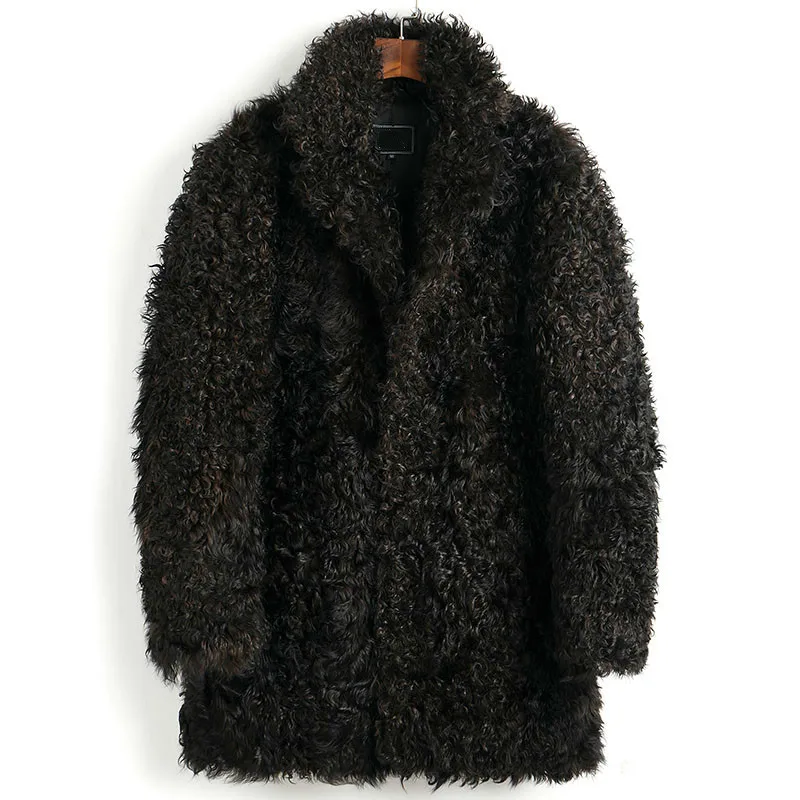 Фото Мужское пальто с натуральным мехом зимняя куртка из короткой овечьей шерсти для