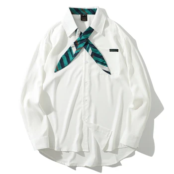 Women Mens White Black Solid with Small Tie Long Sleeve Shirts Streetwear Mens Dress Hiphop Casual Holiday Shirt Top Fashion
Women Mens White Black Solid with Small Tie Long Sleeve Shirts Streetwear Mens Dress Hiphop Casual Holiday Shirt Top Fashion