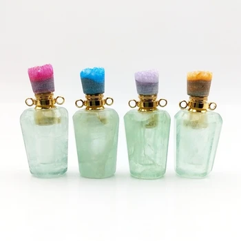 Natural green fluorite Perfume Bottle Pendant Geode Druzy Caps gems stone Essential Oil Diffuser Healing quartz vials Necklace
Natural green fluorite Perfume Bottle Pendant Geode Druzy Caps gems stone Essential Oil Diffuser Healing quartz vials Necklace