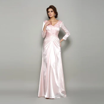 Modern Simple Pale Pink Long Sleeve Mother of the Bride Dresses Cheap V Neckline Wedding Guest Dress Pleating Full Length
Modern Simple Pale Pink Long Sleeve Mother of the Bride Dresses Cheap V Neckline Wedding Guest Dress Pleating Full Length
