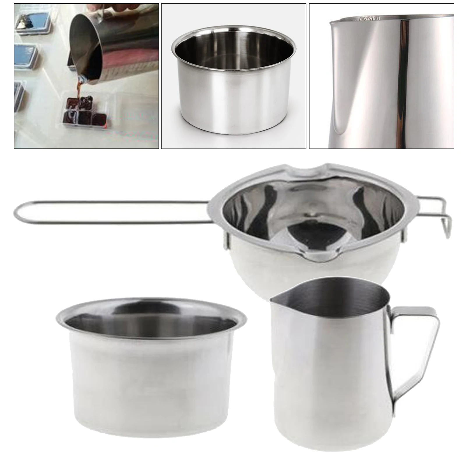 3x Metal Wax Melting Pot Double Boiler 600ml Pitcher DIY Candle Soap Making Tool 3x Metal Wax Melting Pot Double Boiler 600ml Pitcher DIY Candle Soap Making Tool