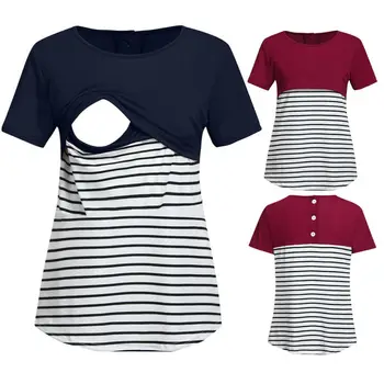 Women Maternity Clothes Breastfeeding Top T-shirt Ladies Striped Short Sleeve Summer Casual Nursing Pregnant Casual Tee
Women Maternity Clothes Breastfeeding Top T-shirt Ladies Striped Short Sleeve Summer Casual Nursing Pregnant Casual Tee