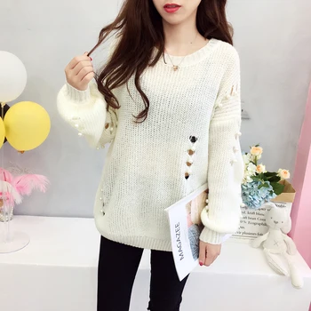 Pullover Women Sweaters Autumn Loose Sweater Beaded Hole Sweater Woman Winter 2019
Pullover Women Sweaters Autumn Loose Sweater Beaded Hole Sweater Woman Winter 2019