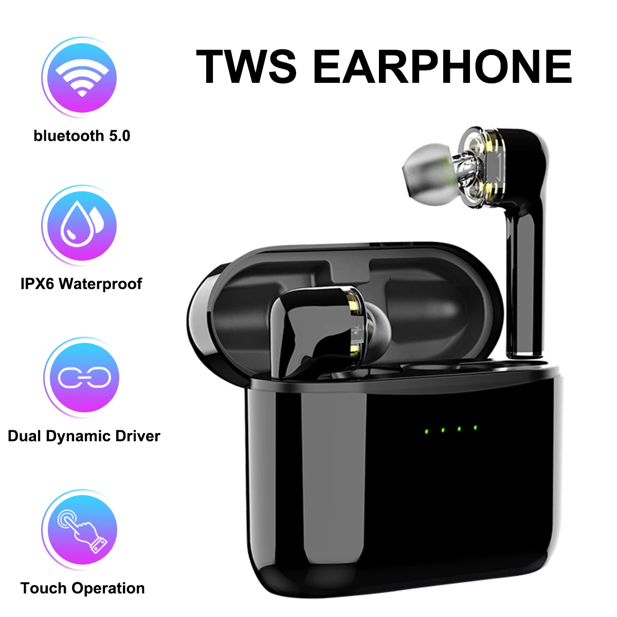 TWS bluetooth 5.0 True Wireless Earphones Dual Dynamic Driver IPX6 Waterproof Sports Stereo Smart Touch Earbud fot IOS Android
TWS bluetooth 5.0 True Wireless Earphones Dual Dynamic Driver IPX6 Waterproof Sports Stereo Smart Touch Earbud fot IOS Android