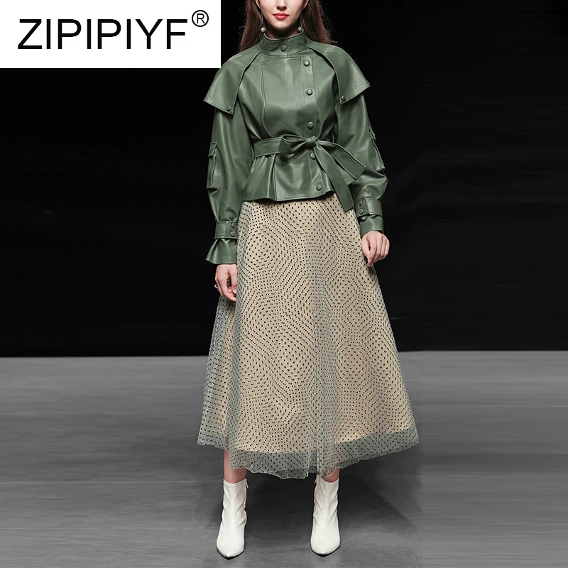 2019 Autumn New Arrival Fashion Temperament Stand Collar Jacket Quality PU Leather Pure Green Slim Waist Short Coat C1915
2019 Autumn New Arrival Fashion Temperament Stand Collar Jacket Quality PU Leather Pure Green Slim Waist Short Coat C1915