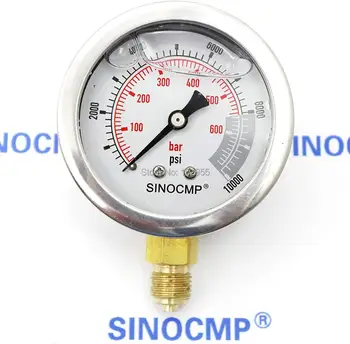 Hydraulic Pressure Gauge - 60Mpa/0-600Bar/0-10000PSI Economical Multi Purpose Double Scale Stainless Steel Glycerin Filled Gauge
Hydraulic Pressure Gauge - 60Mpa/0-600Bar/0-10000PSI Economical Multi Purpose Double Scale Stainless Steel Glycerin Filled Gauge