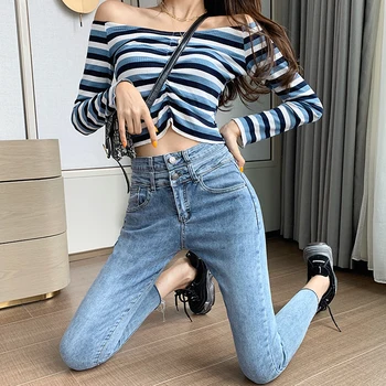 2020 spring new high-waist jeans women's tight feet pants Korean version was thin pencil pants light blue
2020 spring new high-waist jeans women's tight feet pants Korean version was thin pencil pants light blue