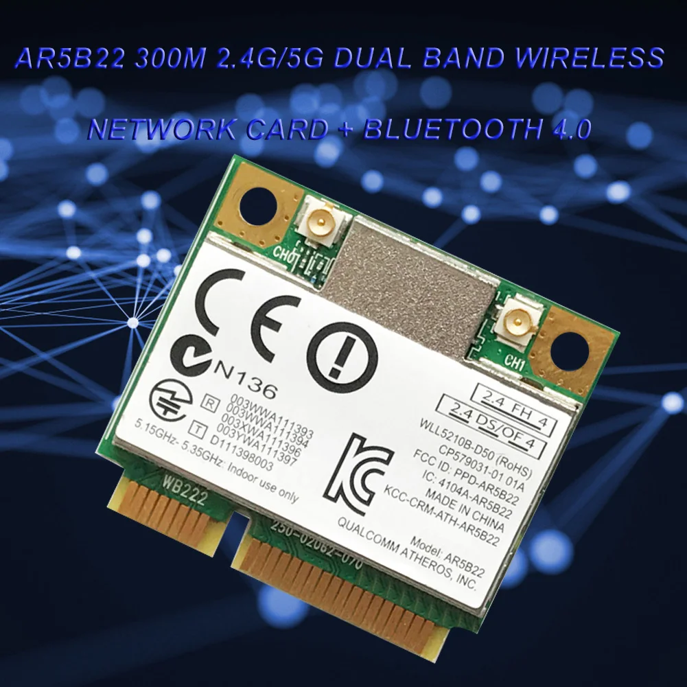 Dual Band 300Mbps Wifi AR5B22 Wireless 802.11a/b/g/n Half Mini PCI-E WLAN 2.4G/5Ghz 4.0 Wi-Fi Network Card | Компьютеры и офис